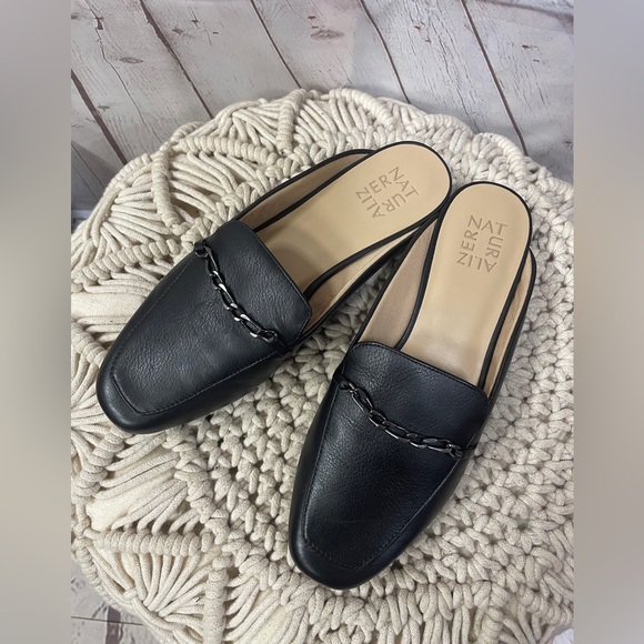 Naturalizer Emiline Leather Black Slide On Mules Front Chains Size 8M - Picture 1 of 12